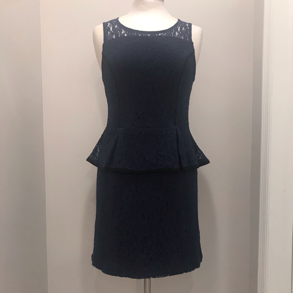 Navy lace peplum dress